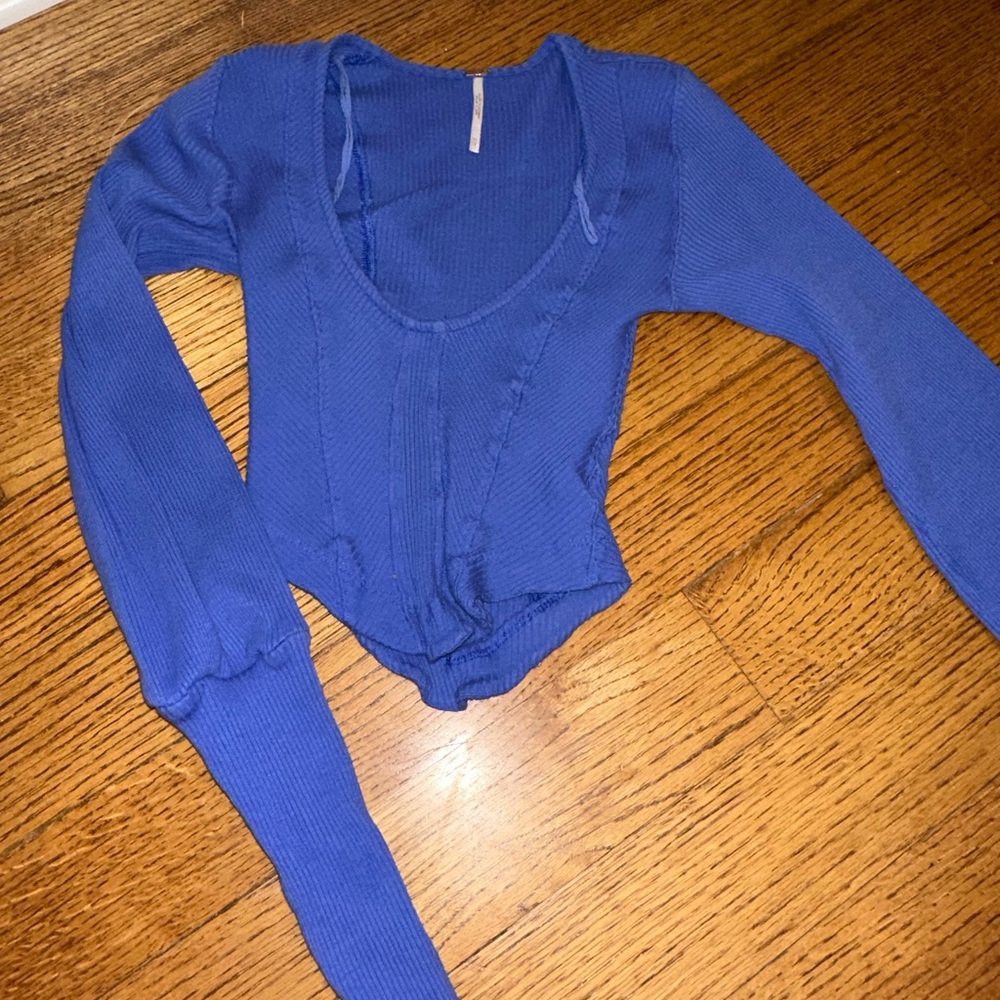 Free People Blue Long Sleeve Top corset style XS
